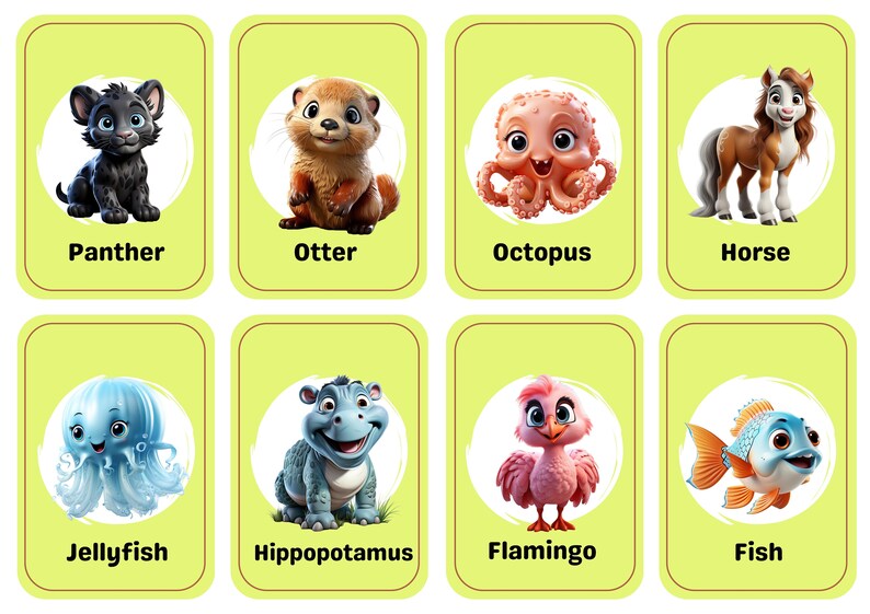 50 Animal Flash Cards for Kids Digital PDF Instant Download Etsy