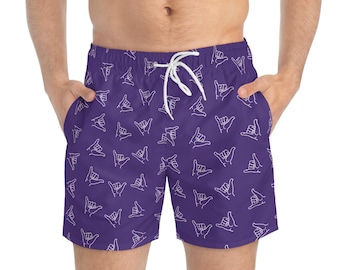 Dark Purple Shaka Swim Trunks, Men's Hawaiian Board Shorts