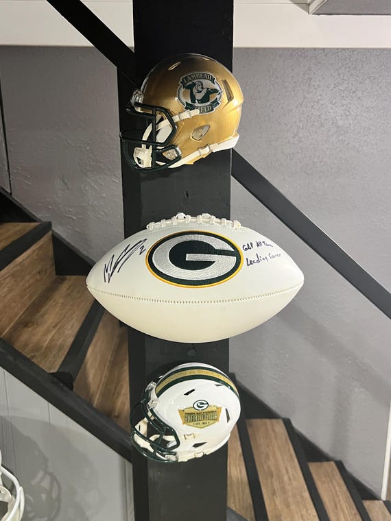 floating football display mount for laces facing up.
