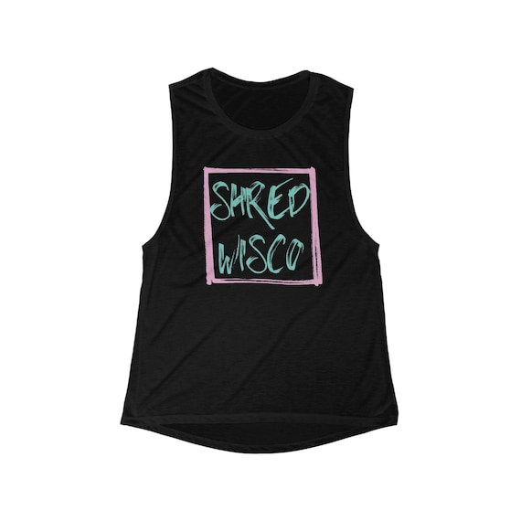 Scoop Neck Tank Top with 'Shred Wisco' Design, Summer Workout Gear, Trendy Fitness Apparel, Casual Everyday Wear, Wisconsin