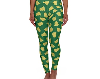 Cheese Pattern Leggings High Waisted Yoga Leggings | Green Yellow AOP