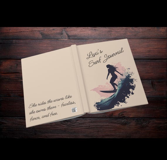 Personalized Surf Journal, Unique Hardcover Journal, Surfing Gift, Beach Lover's Notebook, Inspirational Quote Journal