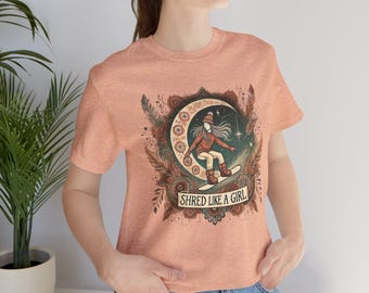 Boho Style Shred Like a Girl Snowboard Shirt, Mountain Lover Gift, Snowboarding Apparel, Winter Sports Clothing, Graphic Tee