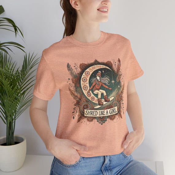 Boho Style Shred Like a Girl Snowboard Shirt, Mountain Lover Gift, Snowboarding Apparel, Winter Sports Clothing, Graphic Tee