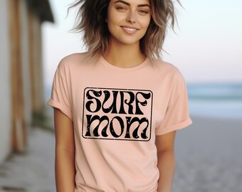 Surf Mom T Shirt, large logo, Beach Lover Gift, Surfing Graphic Tee, Mother's Day Present, surf shirt, mom gift