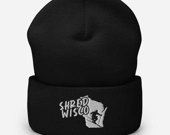 Shred Wisco Ski Cuffed Beanie, Wisconsin, Ski, Snowboard, ski gift, winter, hat