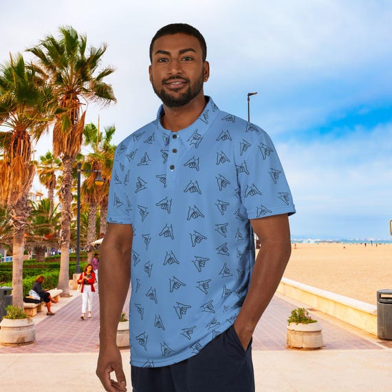 Light Blue Shaka Polo Shirt, Snowboarding, Skateboarding, Surf Shirt, Ski Shirt, Snowboard Shirt, ski gift, snowboard gift, surf gift