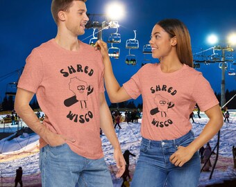 Snowboard Shred Wisco Mascot T-Shirt, Winter Sports Tee, Gift for Snowboarders, Unisex Graphic Shirt, Mountain Adventure Clothing