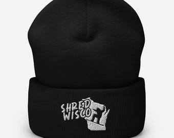 Shred Wisco Cuffed Beanie, Wisconsin, Snowboard, Ski, ski gift, winter, hat
