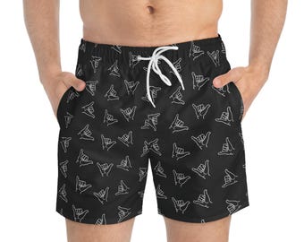 Black Shaka Hang Loose Swim Trunks, Men's Beach Board Shorts