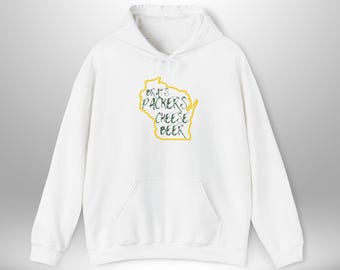 Wisconsin Beer Packers Brats Cheese Hoodie, Sweatshirt for Beer Lovers, Packers Fans, Cheeseheads, Football Sundays, Game Day Apparel