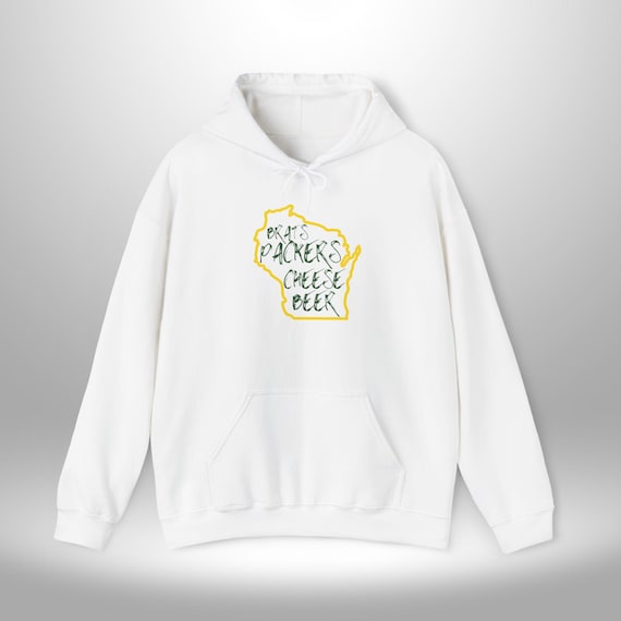 Wisconsin Beer Packers Brats Cheese Hoodie, Sweatshirt for Beer Lovers, Packers Fans, Cheeseheads, Football Sundays, Game Day Apparel