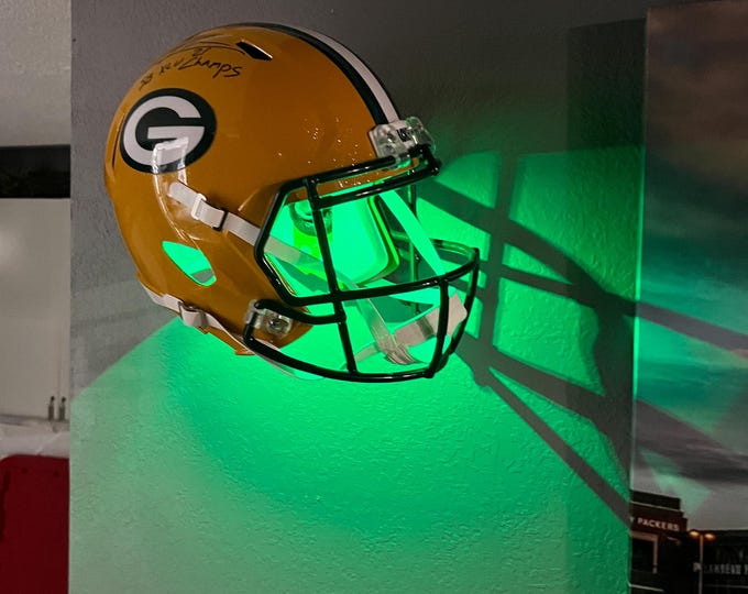 Featured listing image: FULL SIZE Football Helmet MOUNT with multi colored Led light W/remote Floating Wall Mount **helmet not included**, display, helmet, man cave