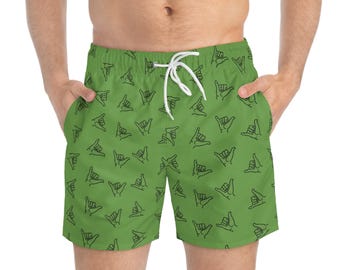 Green Shaka Swim Trunks, Men's Hawaiian Board Shorts