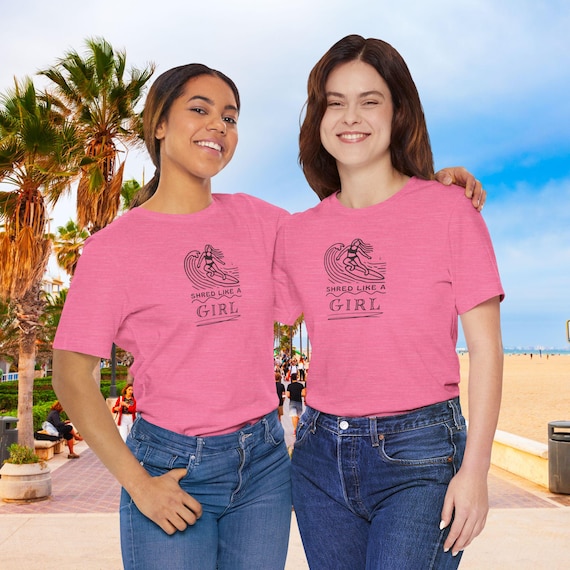 Surf Girl Shred Unisex Tee, Surfing T-Shirt, Beach Vibes Shirt, Simple Design Top, Ocean Lover Gift