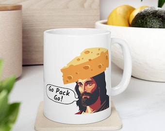 Ceramic Mug, Wisconsin Packers Cheesehead Go Pack Go Funny Coffee Cup, Green Bay Football Fan Gift, 11oz 15oz Tea Mug, Game Day Drinkware,