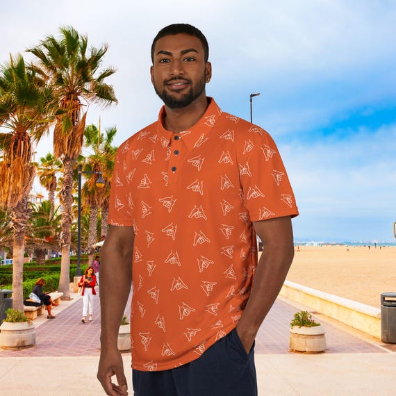 Orange Shaka Unisex Polo Shirt, Snowboarding, Skateboarding, Surf Shirt, Ski Shirt, Snowboard Shirt, ski gift, snowboard gift, surf gift