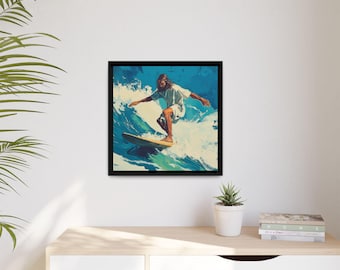 Surf Jesus canvas, beach Jesus, beach vibes art, wave art, gift for surfer, Christian art, beach art