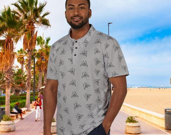 Grey Shaka Unisex Polo Shirt, Snowboarding, Skateboarding, Surf Shirt, Ski Shirt, Snowboard Shirt, ski gift, snowboard gift, surf gift