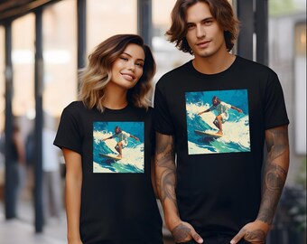 Surfing Jesus Tee, Christian Graphic Tee, Religious Beach Shirt, Unisex Waves T-Shirt, Inspirational Top, Ocean Lover Gift
