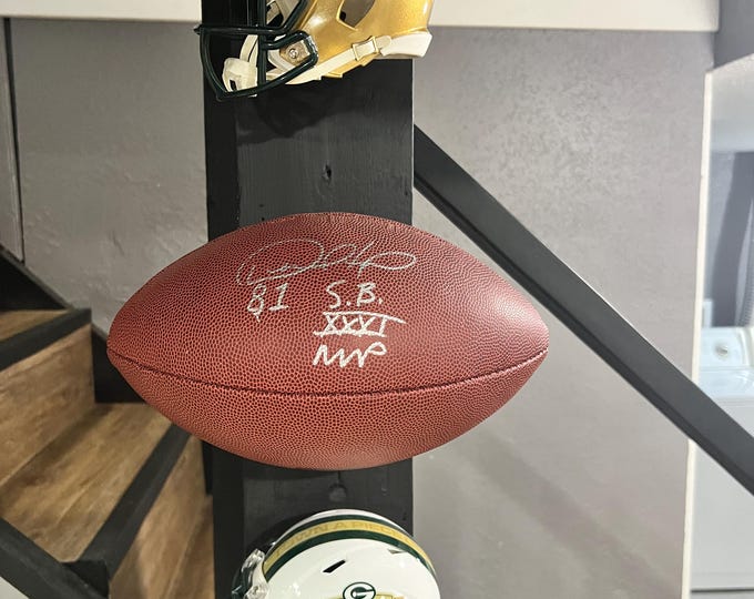 Featured listing image: 2 pack floating football display mount for laces against wall.