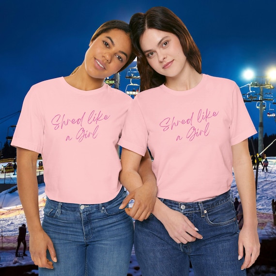Shred Like a Girl Cursive Tee, Snowboarding Skiing Skateboarding Surfing Shirt, ski gift, surf gift, beach shirt