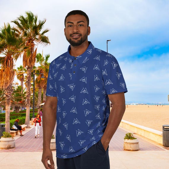 Dark Blue Shaka Unisex Polo Shirt, Snowboarding, Skateboarding, Surf Shirt, Ski Shirt, Snowboard Shirt, ski gift, snowboard gift, surf gift