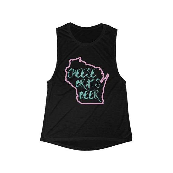 Scoop Neck Tank Top with Cheese Beer Brats Design, Summer Workout Gear, Trendy Fitness Apparel, Casual Everyday Wear, Wisconsin
