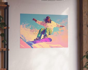 Snowboarder Adventure Poster | Vibrant Wall Art for Snowboarding Enthusiasts | Winter Sports Decor, Gift for Ski Lovers, Home Decoration