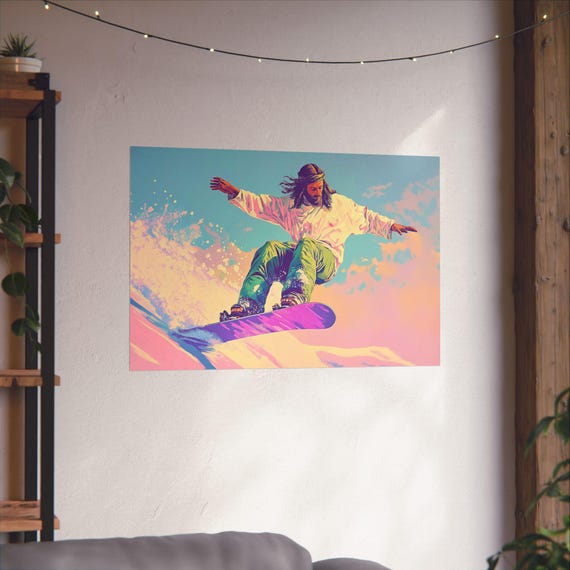 Snowboarder Adventure Poster | Vibrant Wall Art for Snowboarding Enthusiasts | Winter Sports Decor, Gift for Ski Lovers, Home Decoration
