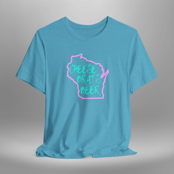 Wisconsin Beer Brats Cheese Unisex Tee Shirt, Foodie Gift, Midwest Graphic T-shirt, Brewery Outfit, USA Travel Top