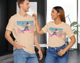 Snowboarding Jesus Tee, Christian Graphic Tee, Religious Shirt, Unisex Waves T-Shirt, Inspirational Top, snowboard Lover Gift