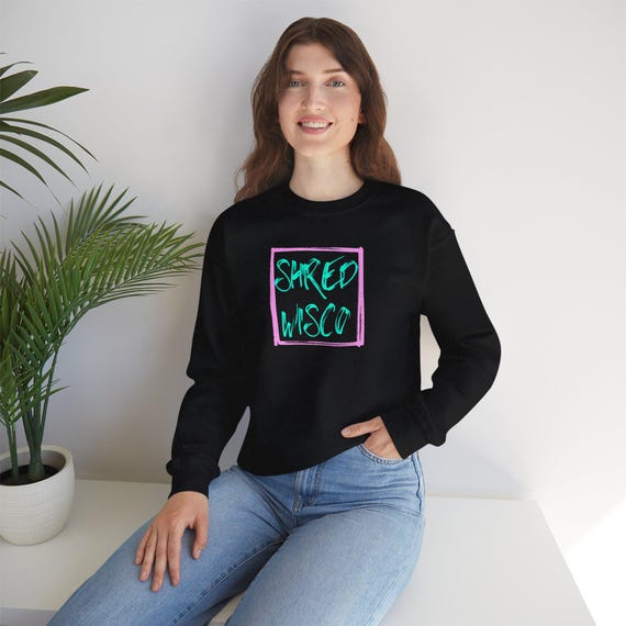 Neon Wisconsin Snowboard Ski Surf Sweatshirt, Shred Wisco Logo - Unisex Crewneck Jumper, Winter Sports Apparel, Gift for Snowboarders and