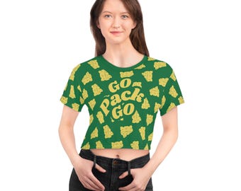 Go Pack Go Cheese Pattern Crop Tee | Packers Cheese Print