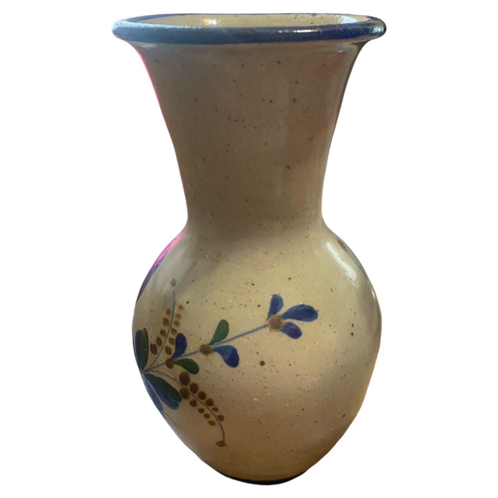 VTG Tonala メキシコ サイン入り陶器 ピッチャー 鳥 花 ブルー 手描き