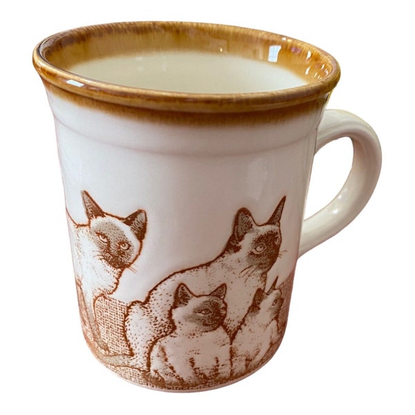 VTG Biltons Siamese Cats Mug Ceramic Kitty Textured Pottery Cup Made In England