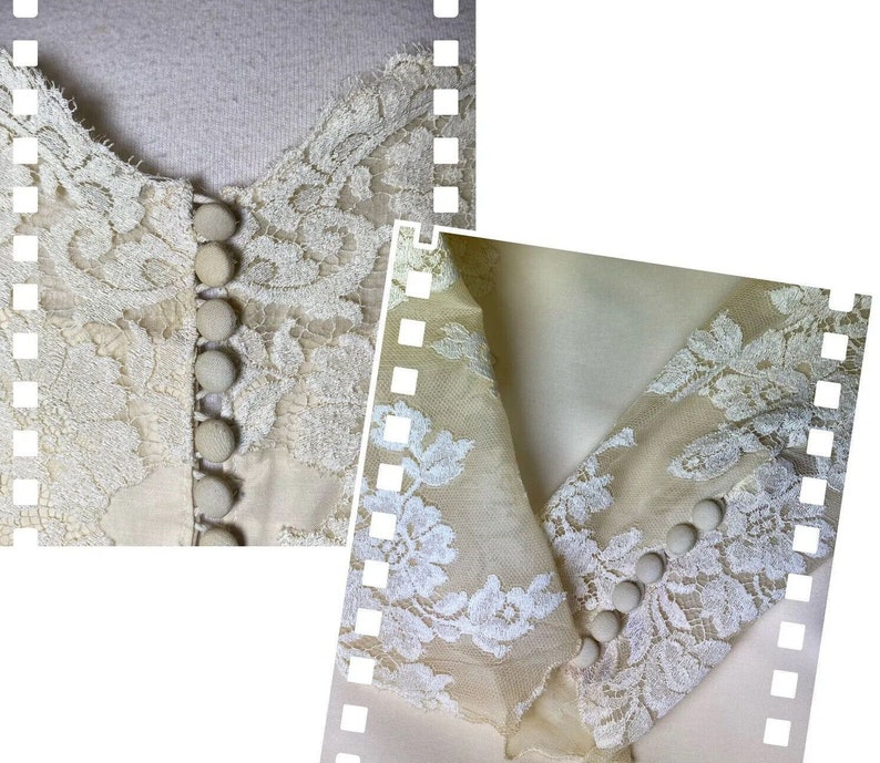 PRISCILLA of BOSTON 1940s designer vintage wedding dress gown, white silk and lace bridal gown