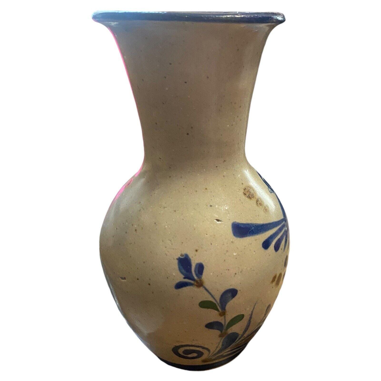VTG Tonala メキシコ サイン入り陶器 ピッチャー 鳥 花 ブルー 手描き
