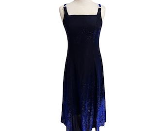 VTG 90s Betsy & Adam Metallic Blue Black Gown Size S Prom Gothic Retro Vampy Y2K