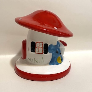 Vintage 1960s Ceramic Retro Polkadot Mushroom Mouse Savings Bank UC&GC Japan