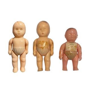 3 VTG 1950s Renwal Dollhouse Toddler Baby Dolls Hard Plastic No. 8 MCM USA Made