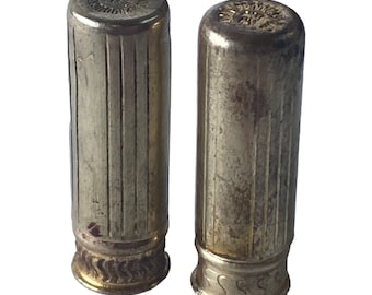 VTG 40s Avon Etched Brass Bullet Lipstick Tubes 1 Blue Jewel Mini Travel Size