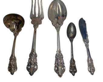 Victorian Trading Co. Baroque Silver Plated 5 Pc Hostess Serving Cutlery Set