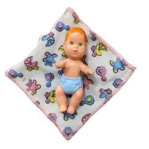 1990s Mattel Barbie Baby Krissy Doll Red Hair Green Eyes Blue Diaper W/ Blanket