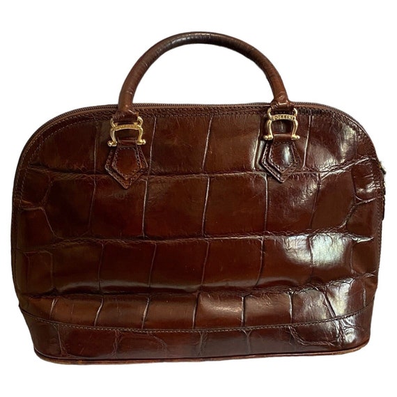 Vintage 1980s Italian Brown Croc Embossed Leather… - image 2