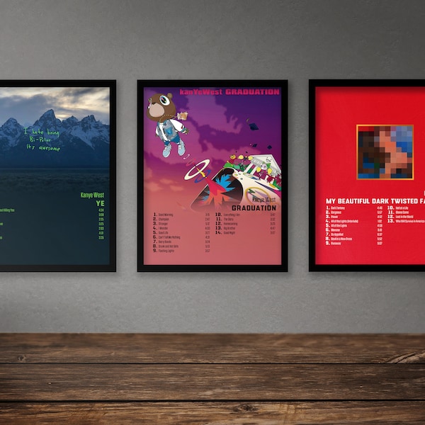 Kanye West Poster Set Of 9 Album Poster | Yeezus | The Life Of Pablo | Graduation | The College Dropout | Kanye West Bundle Set Of 9