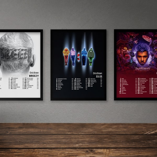 Ensemble de 9 affiches de Chris Brown | 11:11 Album | Album Indigo | Aérien | X | Royauté | F.A.M.E. | Slime & B | Téléchargement numérique