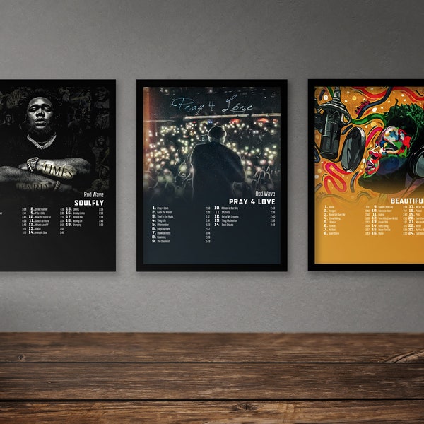 Conjunto de carteles de Rod Wave de 10 carteles de álbumes / SoulFly / Pray 4 Love / Beautiful Mind / Nostalgia Album Poster / PTSD / Descarga digital