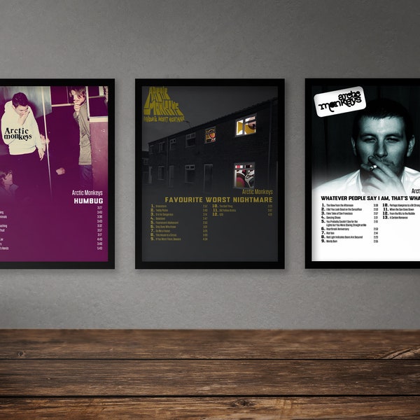 Arctic Monkeys Poster Set Of 8 Album Poster | Favourite Worst Nightmare | Humbug | Whatever People Say I Am, That's What I'm Not | The Car