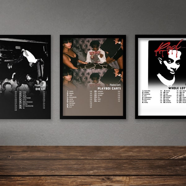 Playboi Carti-posterset van 3 | Die verlichte albumposter | Playboi Carti-albumposter | Whole Lotta rode albumposter | Playboi Carti-bundel